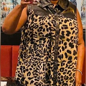 Ashley Stewart Leopard Print Sleeveless Top with Black Accents